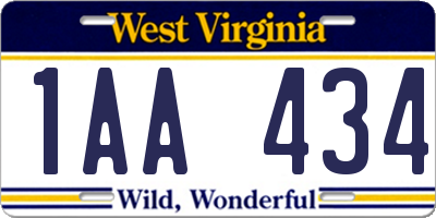 WV license plate 1AA434