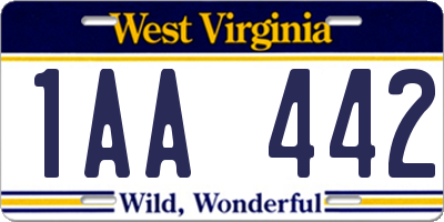 WV license plate 1AA442