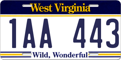 WV license plate 1AA443