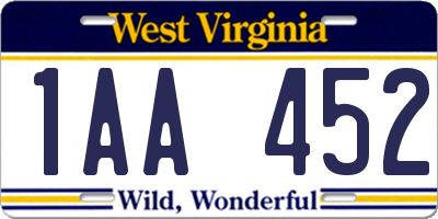 WV license plate 1AA452