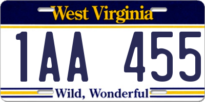 WV license plate 1AA455