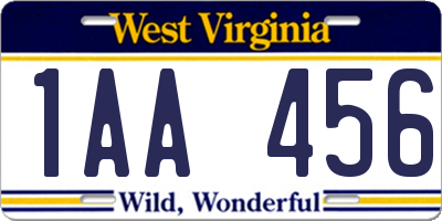 WV license plate 1AA456