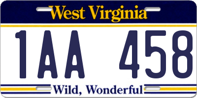 WV license plate 1AA458