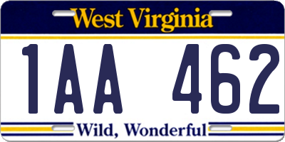 WV license plate 1AA462