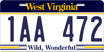 WV license plate 1AA472