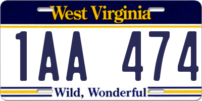 WV license plate 1AA474