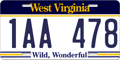 WV license plate 1AA478