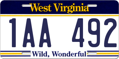 WV license plate 1AA492