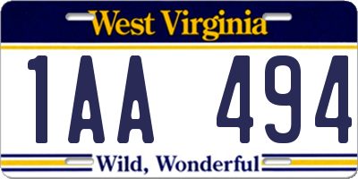 WV license plate 1AA494