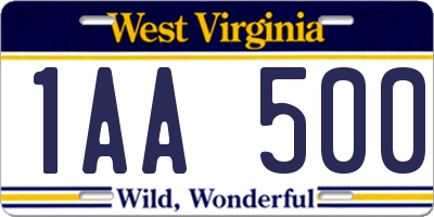 WV license plate 1AA500