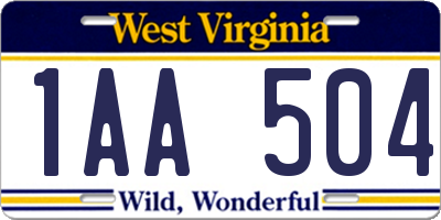 WV license plate 1AA504