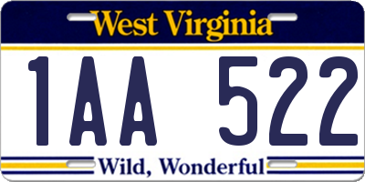 WV license plate 1AA522