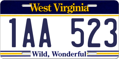 WV license plate 1AA523