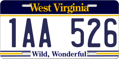 WV license plate 1AA526