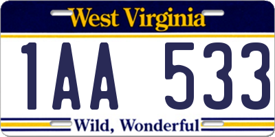 WV license plate 1AA533