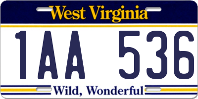 WV license plate 1AA536