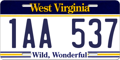 WV license plate 1AA537