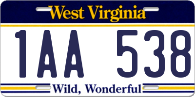 WV license plate 1AA538