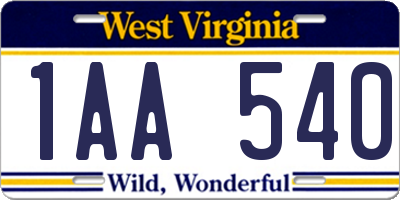 WV license plate 1AA540