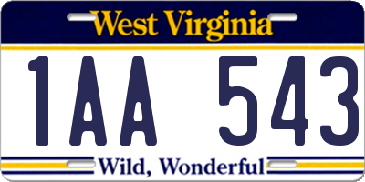 WV license plate 1AA543