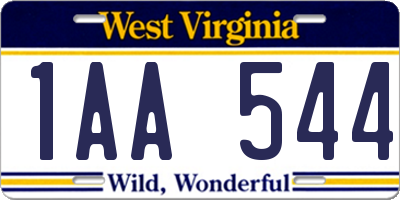 WV license plate 1AA544