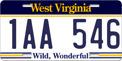 WV license plate 1AA546