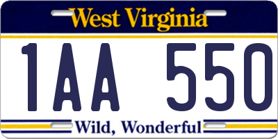 WV license plate 1AA550
