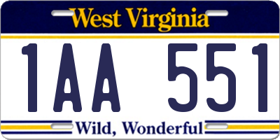 WV license plate 1AA551