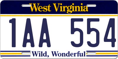 WV license plate 1AA554