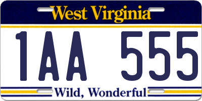 WV license plate 1AA555