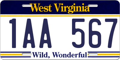 WV license plate 1AA567