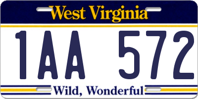 WV license plate 1AA572