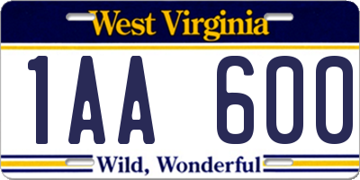 WV license plate 1AA600