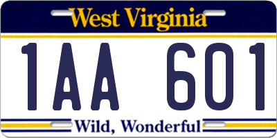 WV license plate 1AA601