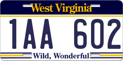 WV license plate 1AA602