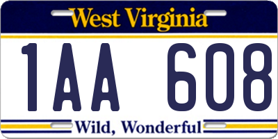 WV license plate 1AA608