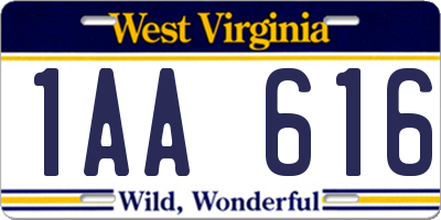 WV license plate 1AA616