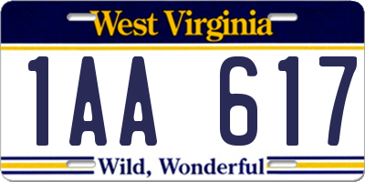 WV license plate 1AA617