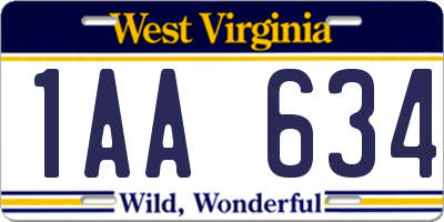 WV license plate 1AA634