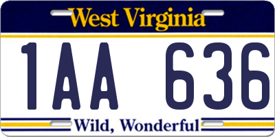 WV license plate 1AA636