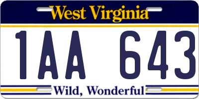 WV license plate 1AA643