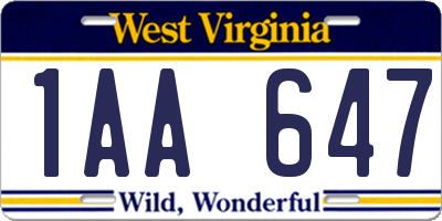 WV license plate 1AA647