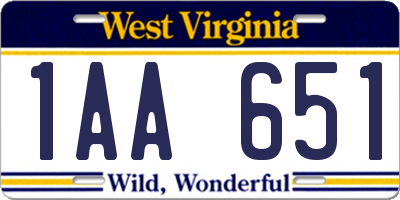 WV license plate 1AA651