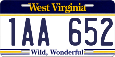 WV license plate 1AA652