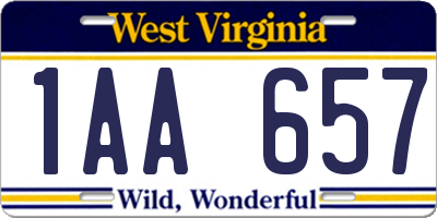 WV license plate 1AA657