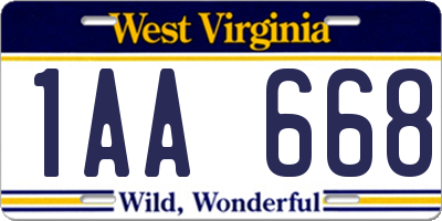 WV license plate 1AA668