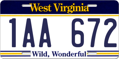 WV license plate 1AA672