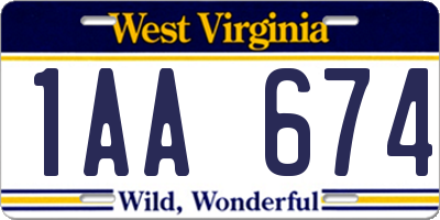 WV license plate 1AA674