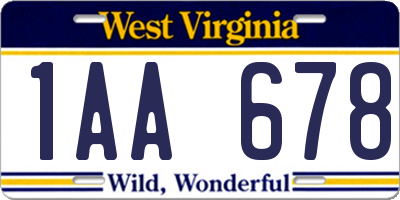 WV license plate 1AA678