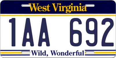 WV license plate 1AA692